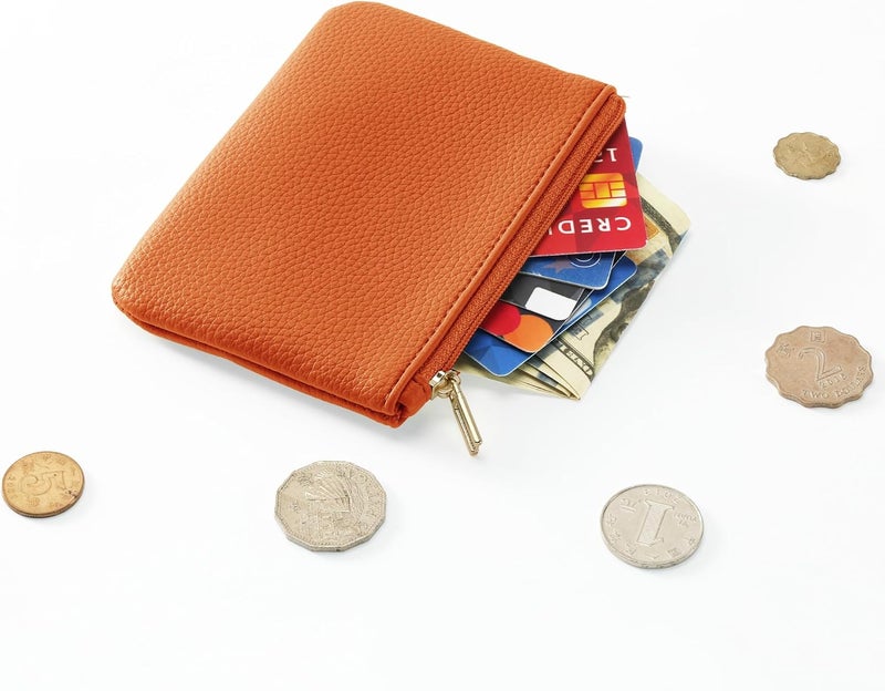 Chelmon PU Leather Coin Purse Pouch Change Holder Small With Zipper for Men Women 2 PCS Set (Black&Brown) - Image 3